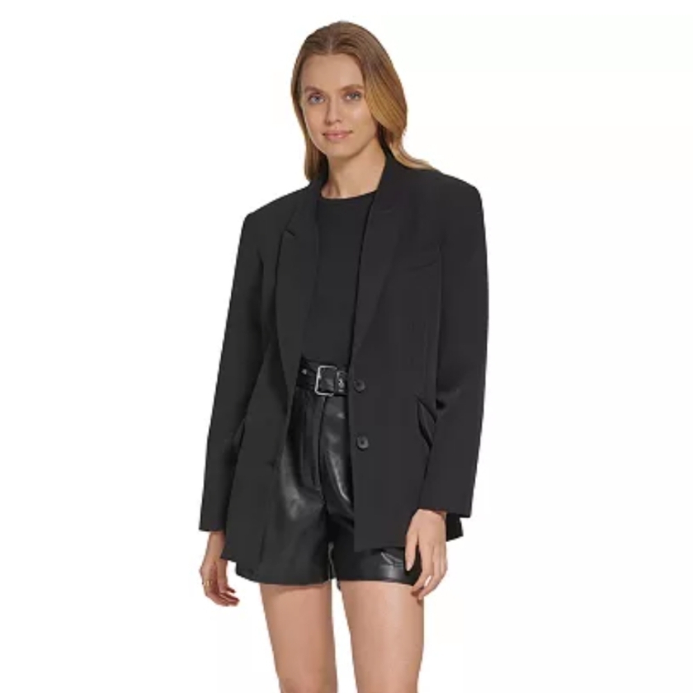 DKNY black women's peak lapel two button long sleeve blazer - Picture 2 of 11